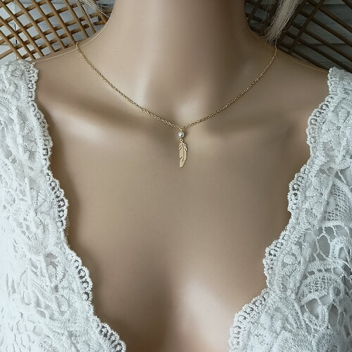Collier plume chaine femme gold-filled collier feuille or dame cadeau femme france