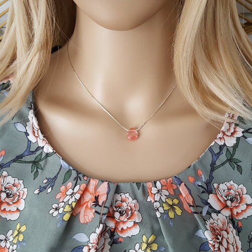 Collier goutte -  bien être - agate watermelon pierre naturelle collier pierre chaine serpentine argenté chakra france cadeau femme