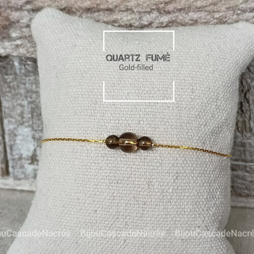 Bracelet quartz fumé pierres femme, bracelet gold-filled semi précieuse, bijoux pierres naturelles, chaîne serpentine cadeau pour amie femme