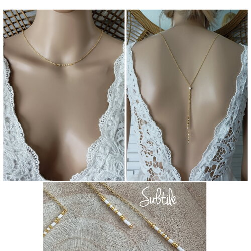 Collier de perles femme miyuki acier inoxydable collier de dos collier mariée perles subtile blanc doré chaine classique collier femme
