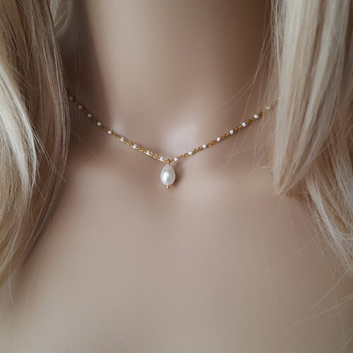 Collier goutte nacrée chaîne perles email femme gold-filled 14k collier femme minimaliste collier superposition bijou cadeau femme
