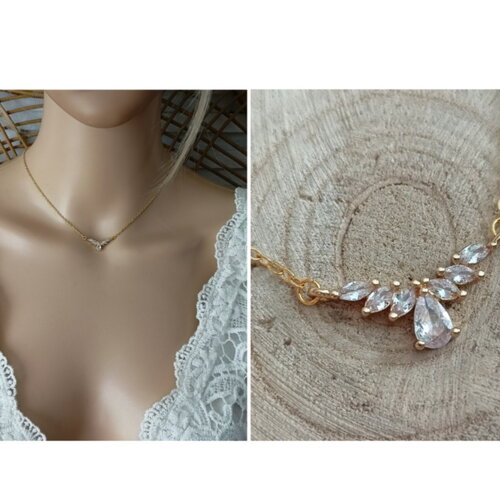 Collier zircon goutte navette cristaux collier pendentif chaine femme gold-filled plaqué or collier or dame cadeau femme france