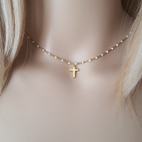 Collier croix or rempli collier médaille baptême communion jésus christ femme gold-filled collier femme collier chrétien cadeau dieu france