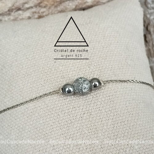 Bracelet pierres cristal de roche femme, bracelet quartz argent 925 semi précieuse, bijoux pierres naturelles, chaîne cadeau pour amie femme