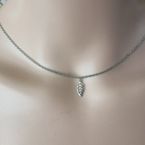 Collier femme feuille collier acier inoxydable collier hypoallergénique inox femme bijou argent minimaliste cadeau france