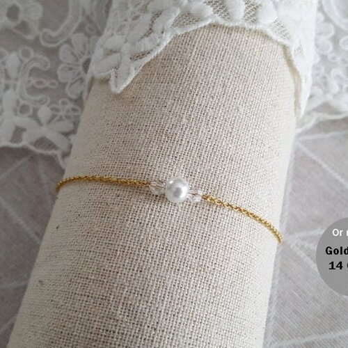 Bracelet mariée or rempli gold-filled - bracelet mariée &quot; nélia &quot; blanc - fine chaine - bracelet mariage chaîne fin - réglable france