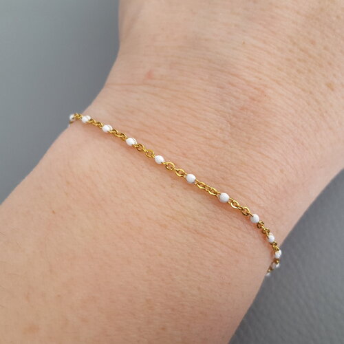 Bracelet fin gold-filled 14k bracelet fait main perles émaillés blanche france cadeau femme bijou de poignet chaine