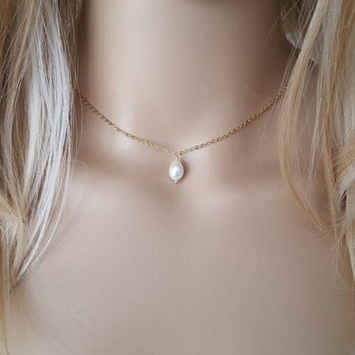 Collier goutte intemporel- collier de perle femme collier mariage - chaine or collier fin personnalisable