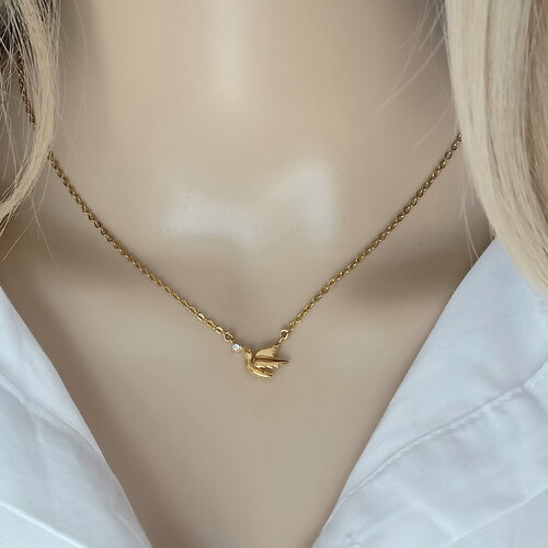 Collier oiseau plaqué or collier colombe 3 microns nature chaine femme gold-filled collier femme or dame cadeau femme france