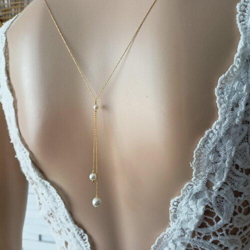 Collier mariage - a l'infini - acier inoxydable or collier de dos blanc ou ivoire collier dos nu mariage - bridal lace jewelry - france
