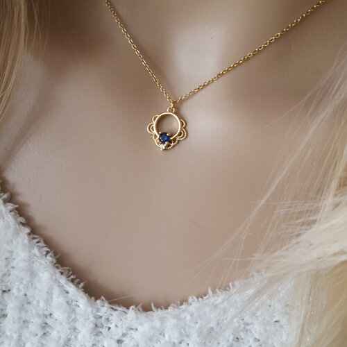 Collier cristal bleu 3 microns pendentif bleu femme plaqué or 18 carats collier arabesque femme collier or dame cadeau femme france