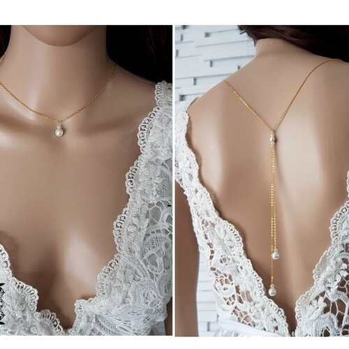 Collier mariage - a l'infini - acier inoxydable or collier de dos blanc ou ivoire or doré - collier dos nu mariage -  france