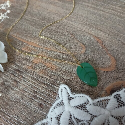 Collier aventurine or femme - collier feuille pierre naturelle aventurine verte collier or doré or rempli fait main chakra france cadeau