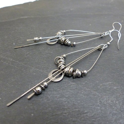 Boucles d'oreilles créoles modernes longues, acier inoxydable