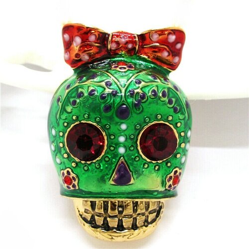 Pendentif tête de mort, pendentif calaveras émaillé, pendentif crâne mexicain, tête de mort mexicaine, calaveras doré émaillé, crâne stylisé