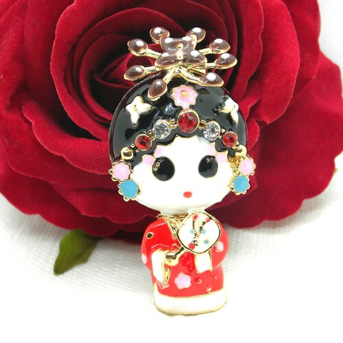 Pendentif poupée chinoise, pendentif poupée geisha, figurine mange fille, fille geisha, pendentif personnage, pendentif poupée, poupée,