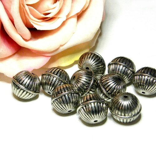 Lot perle acrylique ronde, perle acrylique striée, perle ronde argentée, perle striée acrylique, perle striée, perle acrylique, perle rondes