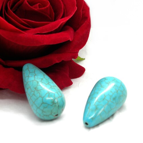 Perle goutte turquoise, perle poire howlite, pierre howlite turquoise, perle goutte, perle poire, pierre, howlite, 40mm, goutte,