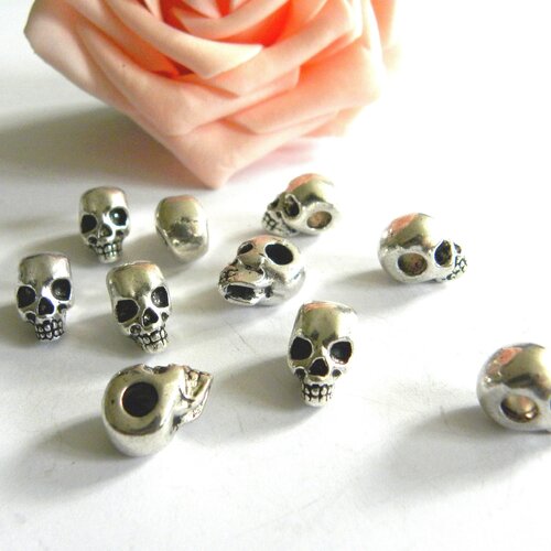 Perle européenne crâne, tête de mort, perle crâne métal, perle trou coté, perle européenne crâne, perle crâne, perle métal, perle européenne