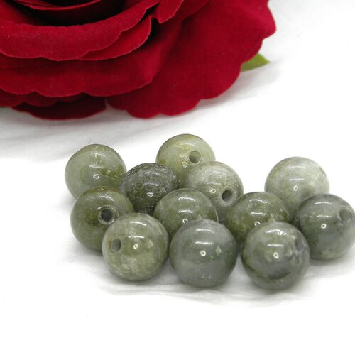 Perle ronde jade, perle jade vert, perle boule jade, perle jade, perle ronde, boule jade, lot/5, jade véritable, 14mm, jade, vert perle,