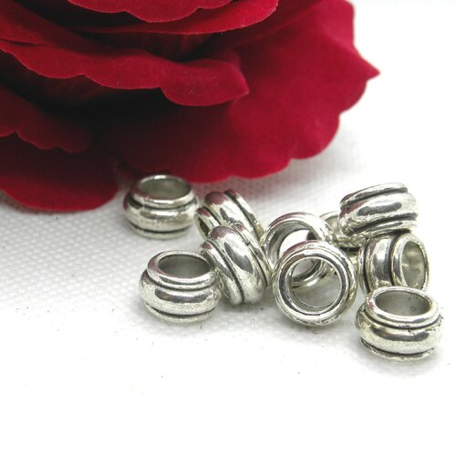 Grosse perles mexicaines rondelles, plates 12 mm argent tibétain