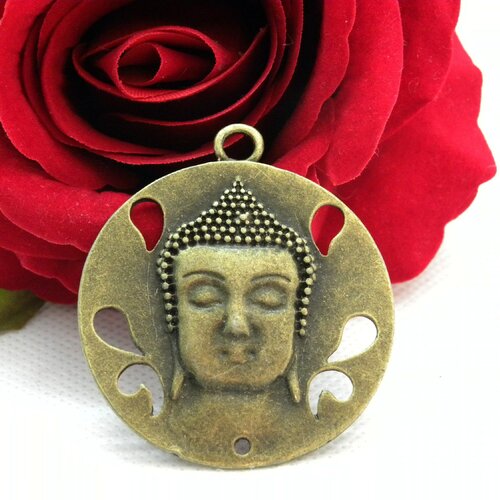 Connecteur effigie bouddha, connecteur rond bouddha, pendentif bouddha bronze, connecteur bronze, connecteur bouddha, bouddha, 42mm