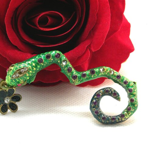 Pendentif serpent émaillé, pendentif cobra broche, serpent métal argenté, serpent émaillé, serpent strass, serpent strass, serpent cobra