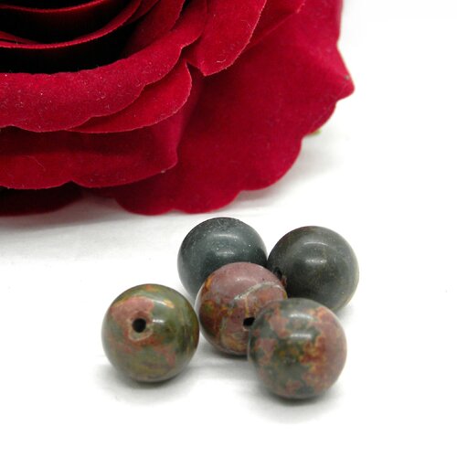 Perle ronde jaspe, 5 perles jaspe, perle boule percée, lot de perle, perle jaspe, perle ronde, gemmes, pierre naturelle 12mm ++