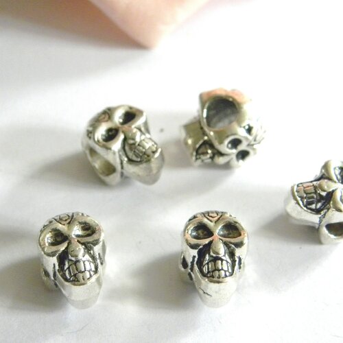 Perle européenne crâne, tête de mort, perle crâne métal, perle trou coté, perle européenne crâne, perle crâne, perle métal,