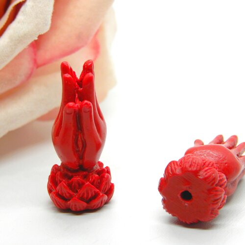 Perle main de bouddha jointe en acrylique rouge, perle main jointe chapelet acrylique,