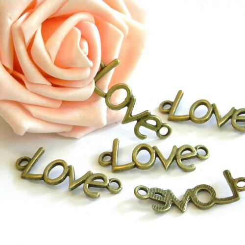 Breloque signe love, connecteur infini love, connecteur bronze love, breloque love, connecteur love, infini, love bronze, 40 mm