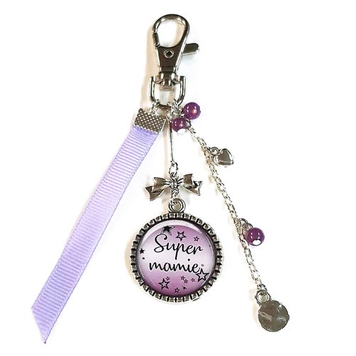Porte clés mamie, bijou de sac mamie, porte clés ton violet