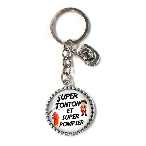 Porte clés pompier, "super tonton super pompier"
