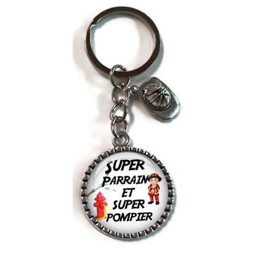 Porte clés pompier, "super parrain super pompier"