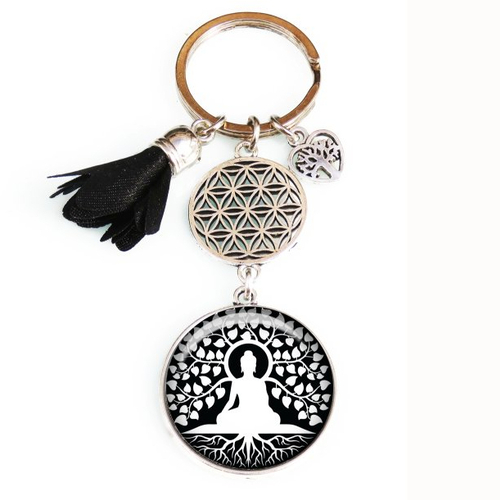 Porte clés bouddha, bijou de sac bijou fleur de vie