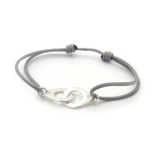 Bracelet cordon gris menotte argenté