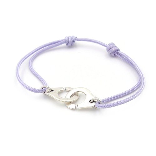 Bracelet cordon lilas menotte argenté