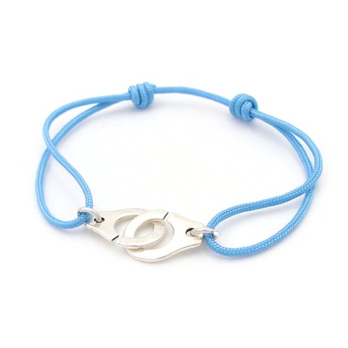 Bracelet cordon bleu menotte argenté