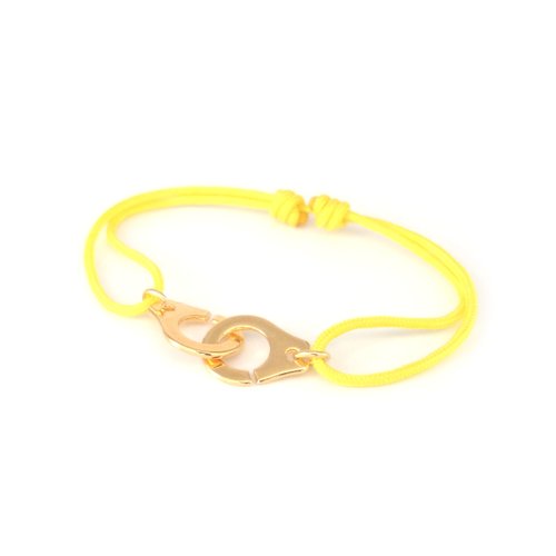 Bracelet cordon jaune menotte doré