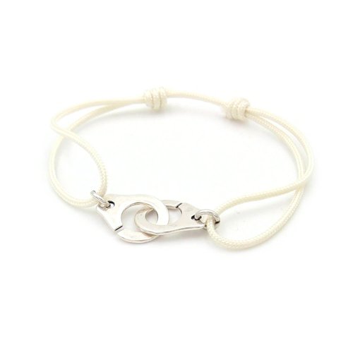 Bracelet cordon ivoire menotte argenté