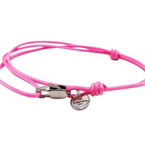 Bracelet wrap double tour en cordon rose- fait main en france- ajustable- pour femme ou homme