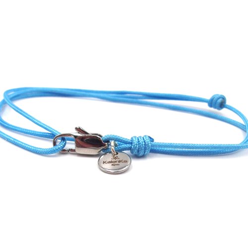 Bracelet wrap double tour en cordon bleu ciel- fait main en france- ajustable- pour femme ou homme