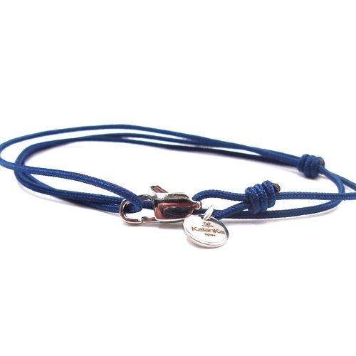 Bracelet wrap double tour en cordon bleu marine- fait main en france- ajustable- pour femme ou homme