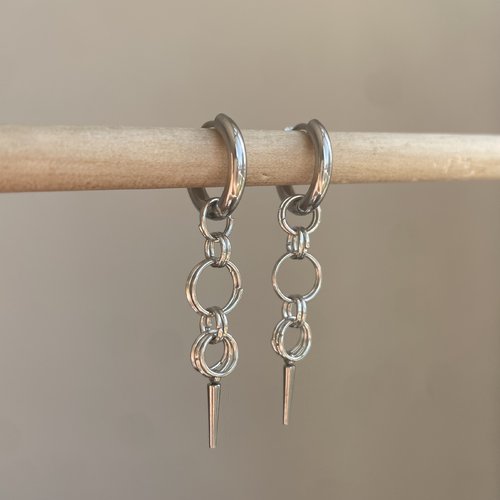 Boucles d'oreilles créoles à pics – acier inoxydable, bijou fait main