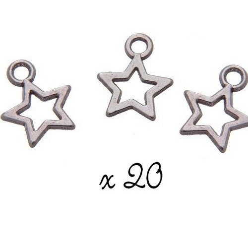 Breloque étoile argenté, lot de 20, pendentif métal (454)