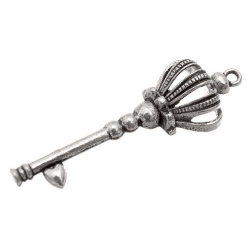 Grande breloque clé clef, 57x19 mm, métal argenté, vendu à l'unité (656)