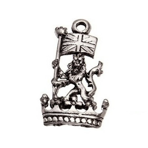 Breloque lion écusson drapeau uk, 26x15 mm, métal argenté, vendu à l'unité (722)