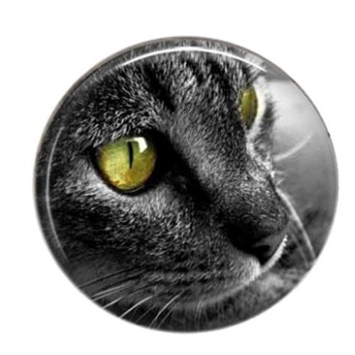 Cabochon rond résine 25mm chat en noir et blanc 08