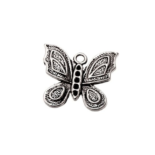 Breloque papillon, 24 x 22 mm, pendentif métal argenté, lot de 2 (854)