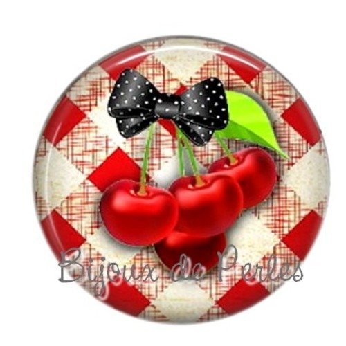 Cabochon résine 25mm rond cerises 10